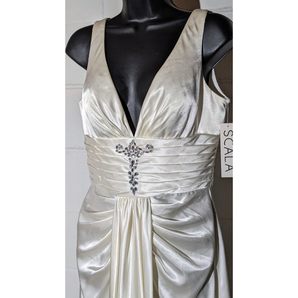 Scala Cream Satin Long Formal Evening Dress - Picture 2 of 8